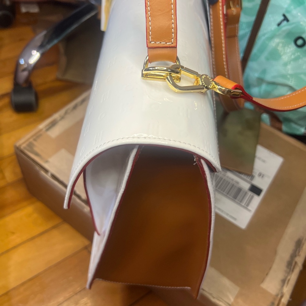 Arcadia Italian patent leather satchel bag white NWT retail $498 - Picture 6 of 16